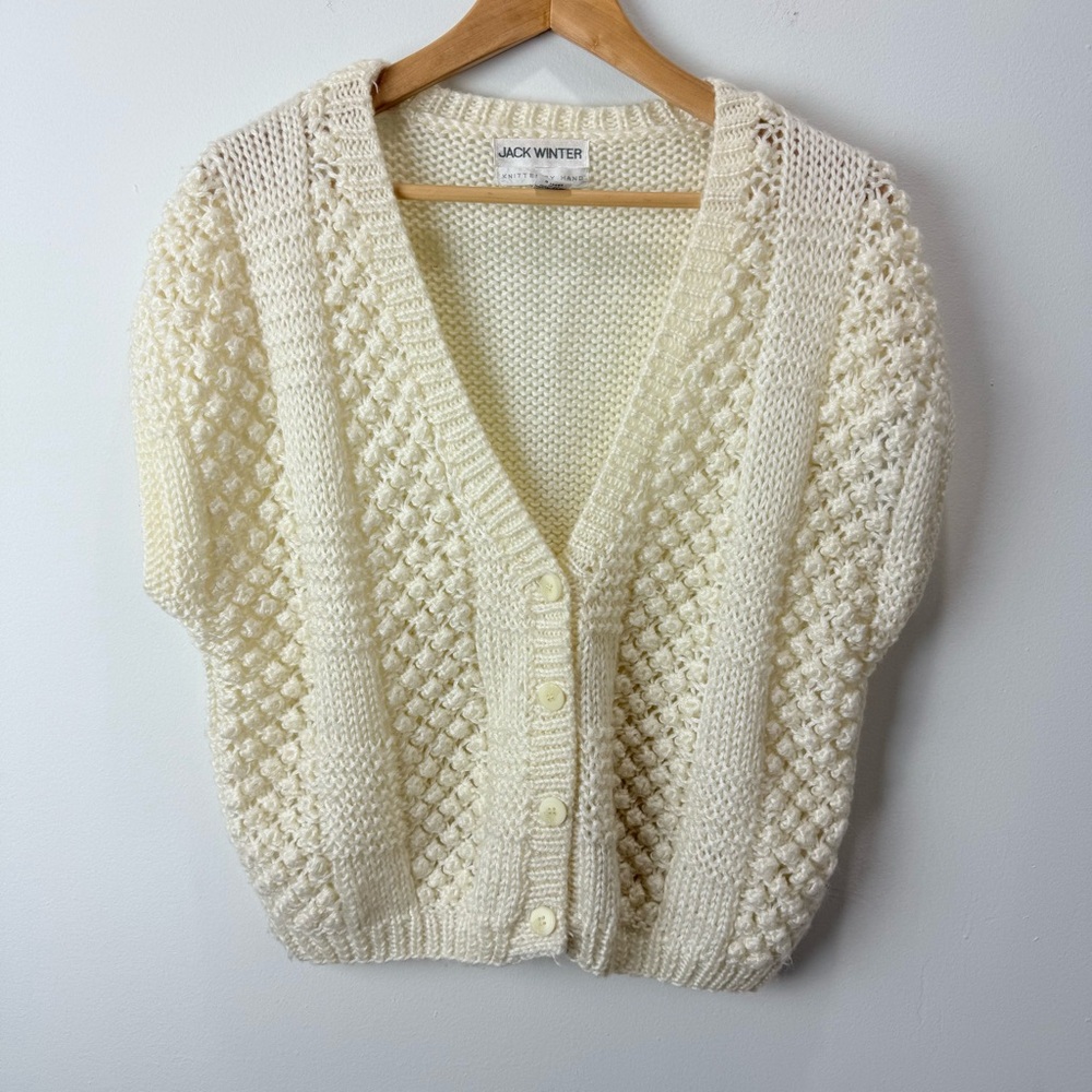 Jack Winter Vintage Womens Sleeveless Hand Knitted Cardigan Cream Size M